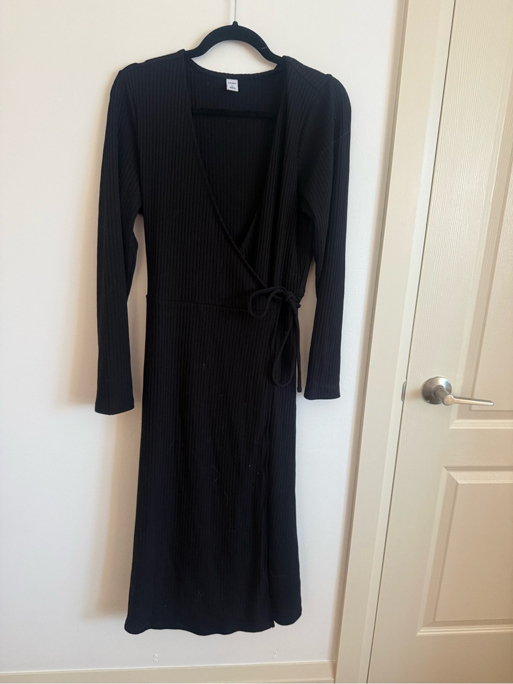 Old Navy Classic Black Ribbed Wrap Midi Dress